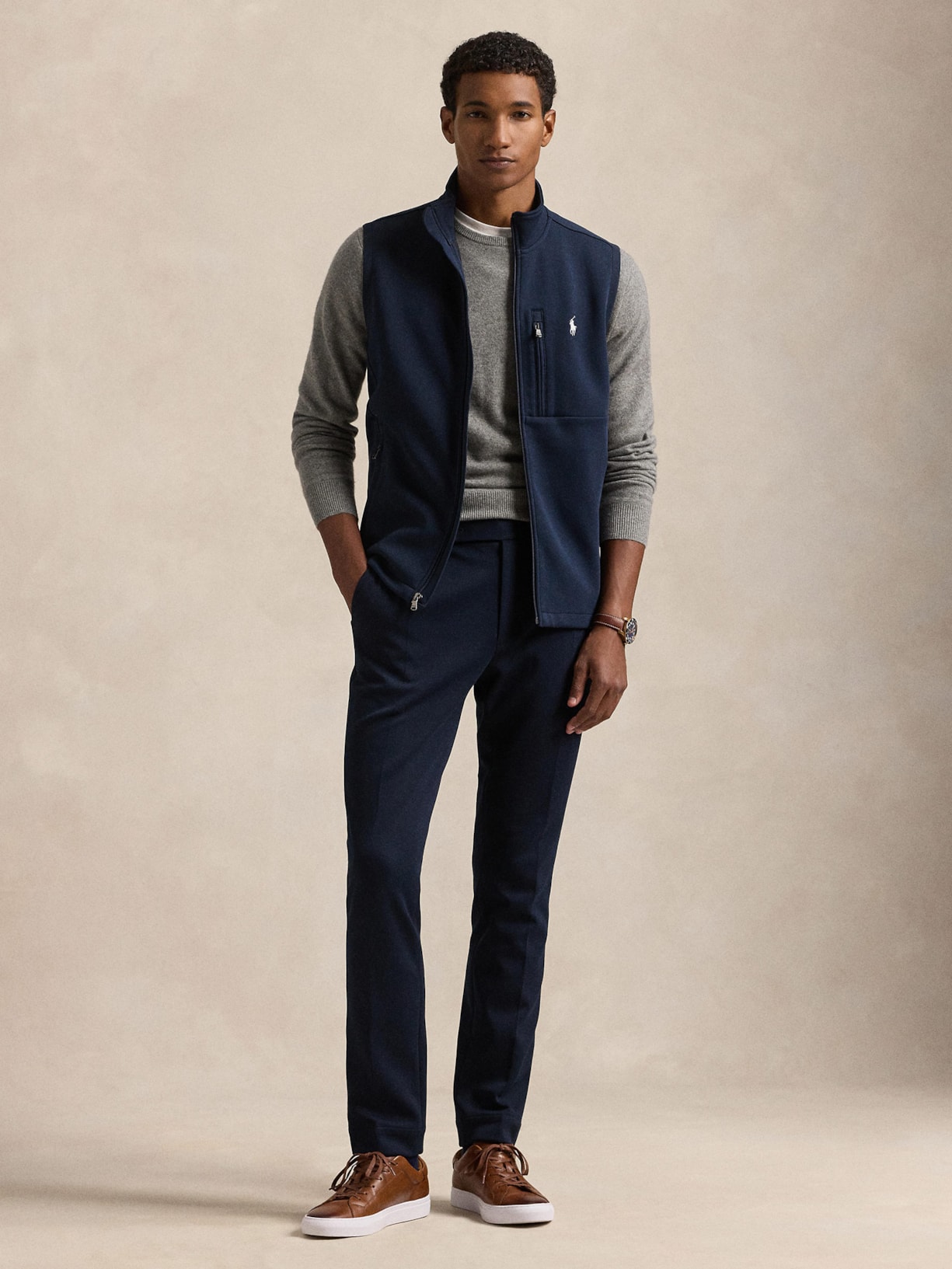 Colete Masculino Double Knit Full-Zip Vest Azul Polo Ralph Lauren