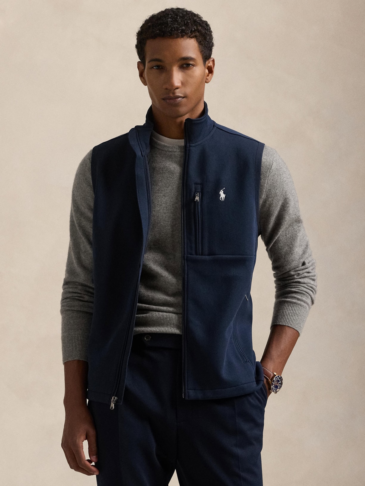 Colete Masculino Double Knit Full-Zip Vest Azul Polo Ralph Lauren