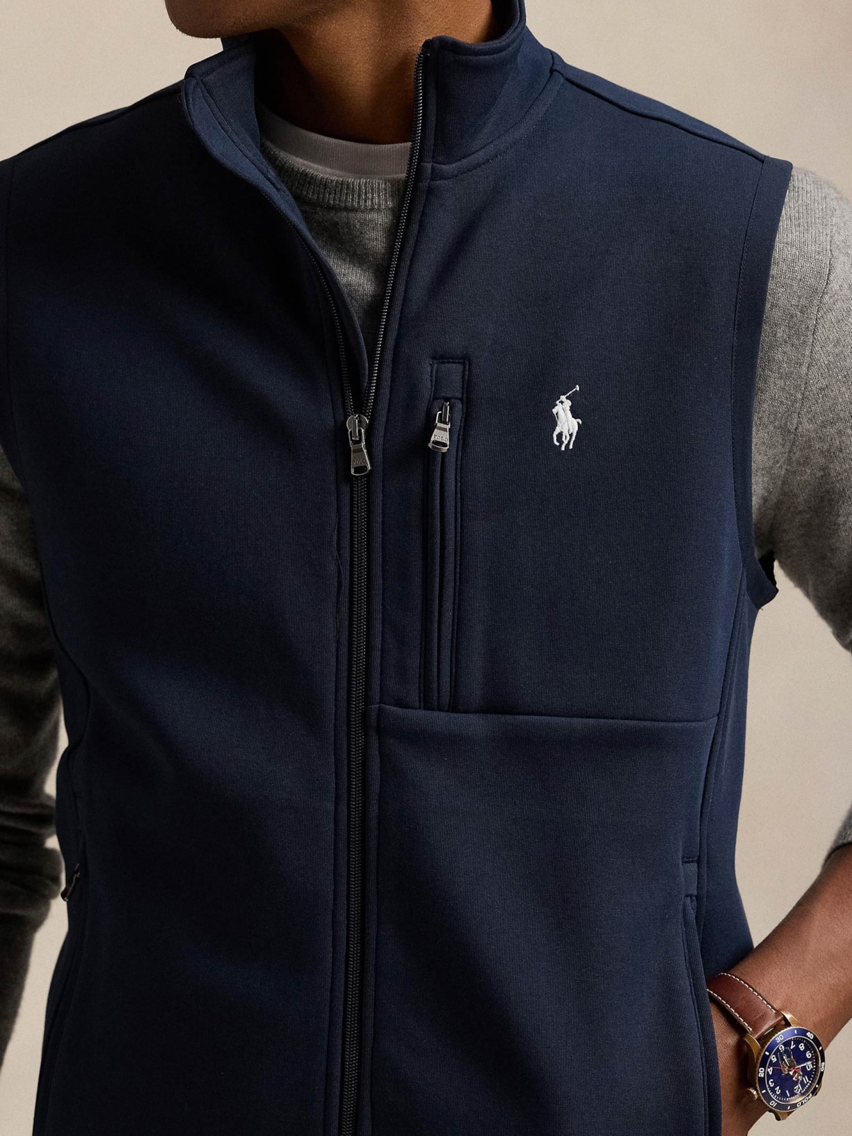 Colete Masculino Double Knit Full-Zip Vest Azul Polo Ralph Lauren