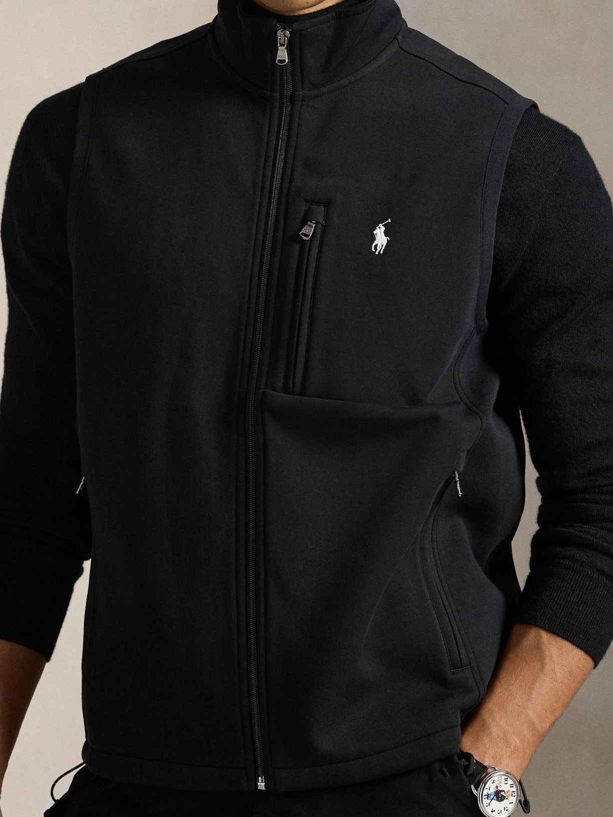 Colete Masculino Double Knit Full-Zip Vest Preto Polo Ralph Lauren