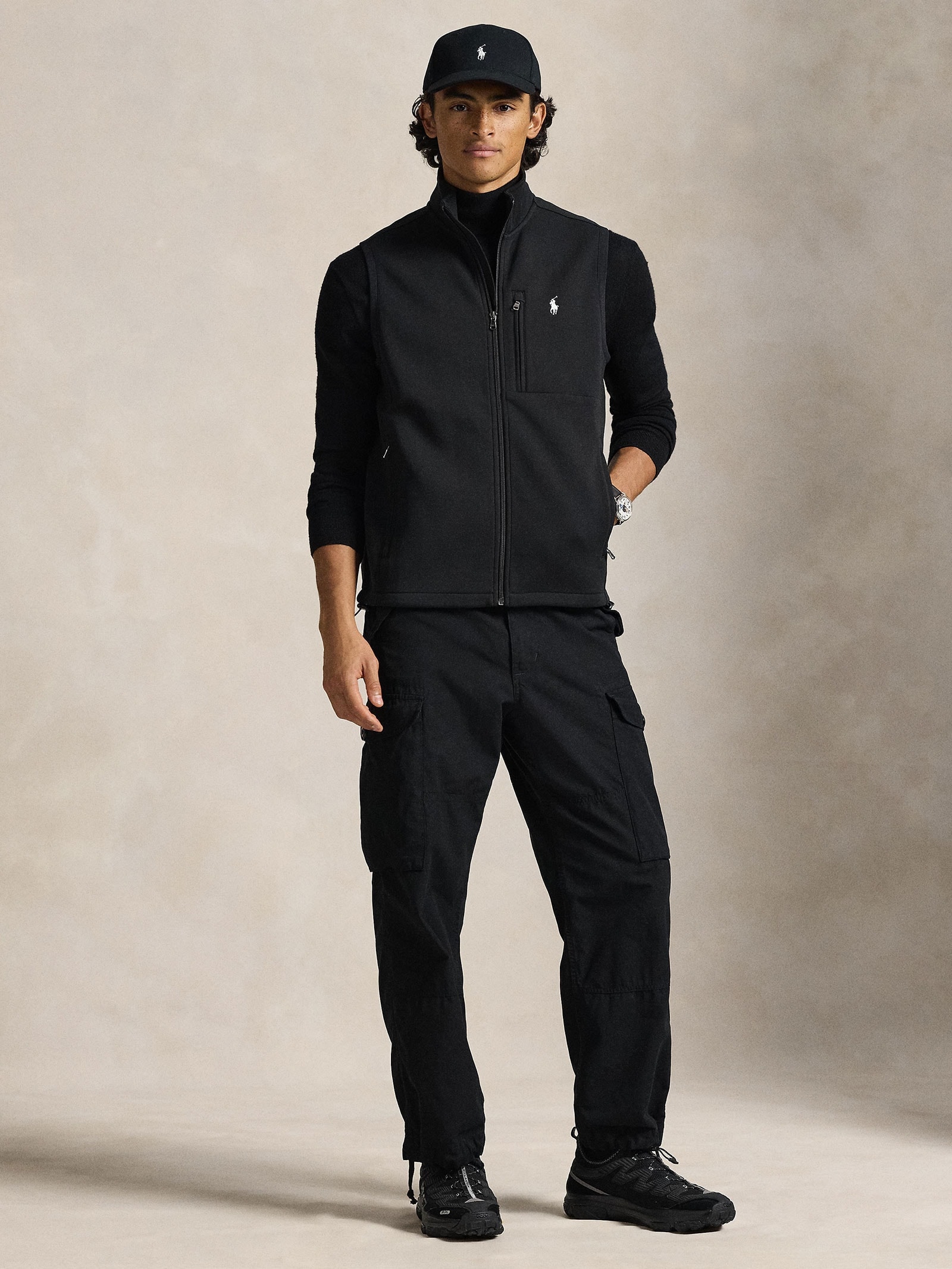 CLUBHAUS Fake-Layered Vest + Polo ’26 Colete Masculino Double Knit Full-Zip Vest - Preto - Polo Ralph Lauren