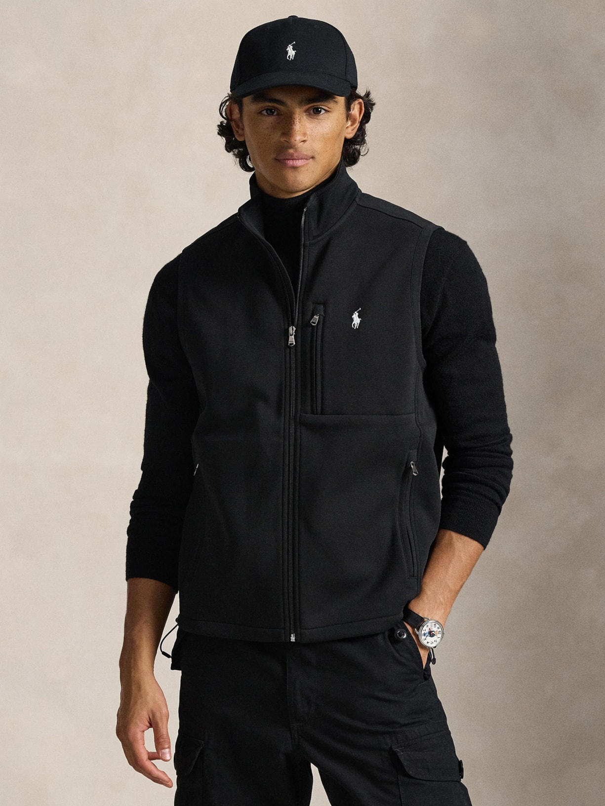 Colete Masculino Double Knit Full-Zip Vest Preto Polo Ralph Lauren