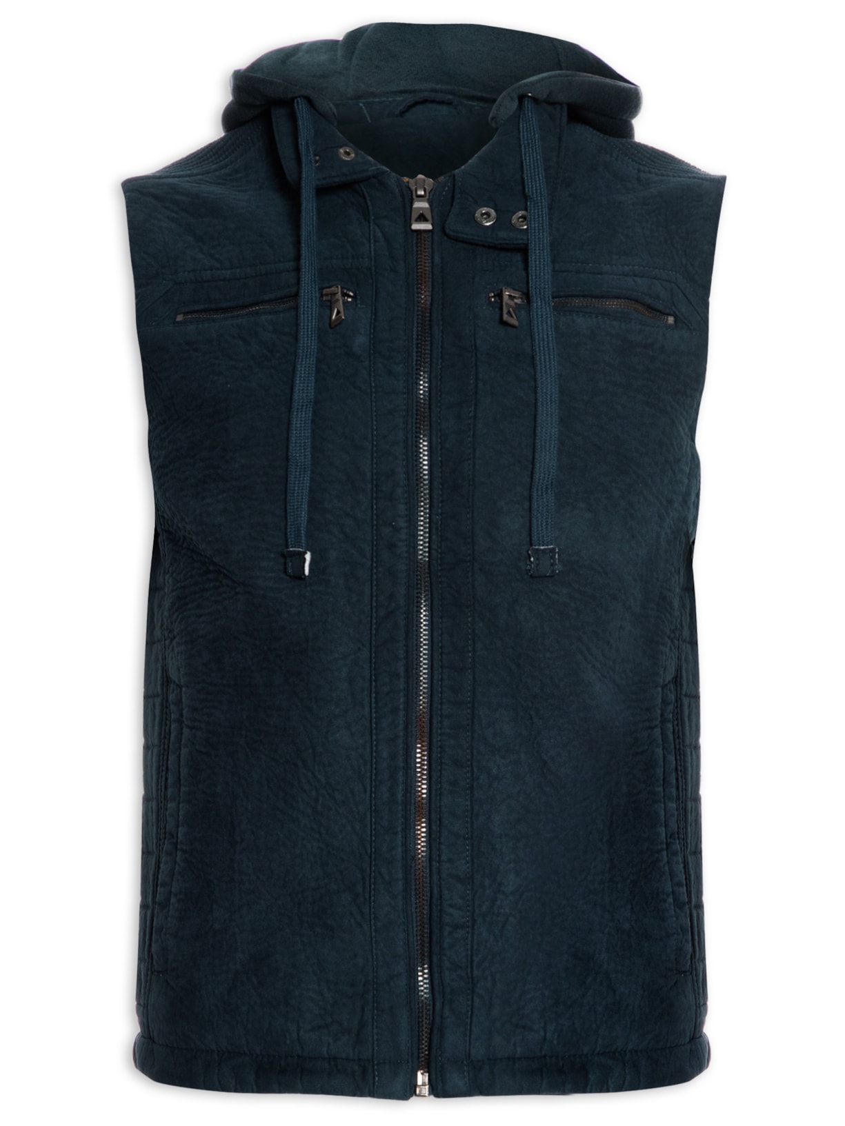 Colete Masculino Em Suede Com Capuz Removível - Azul