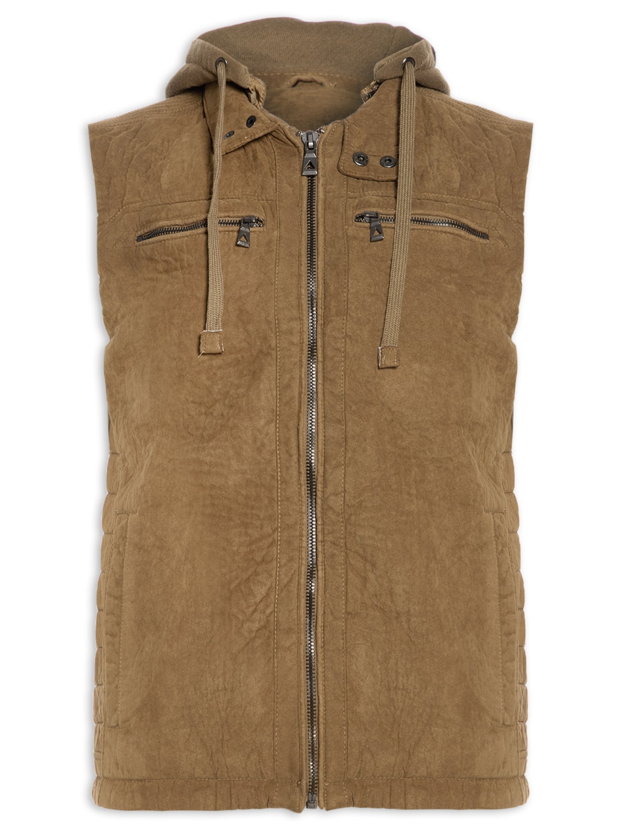 Colete Masculino Em Suede Com Capuz Removível - Marrom