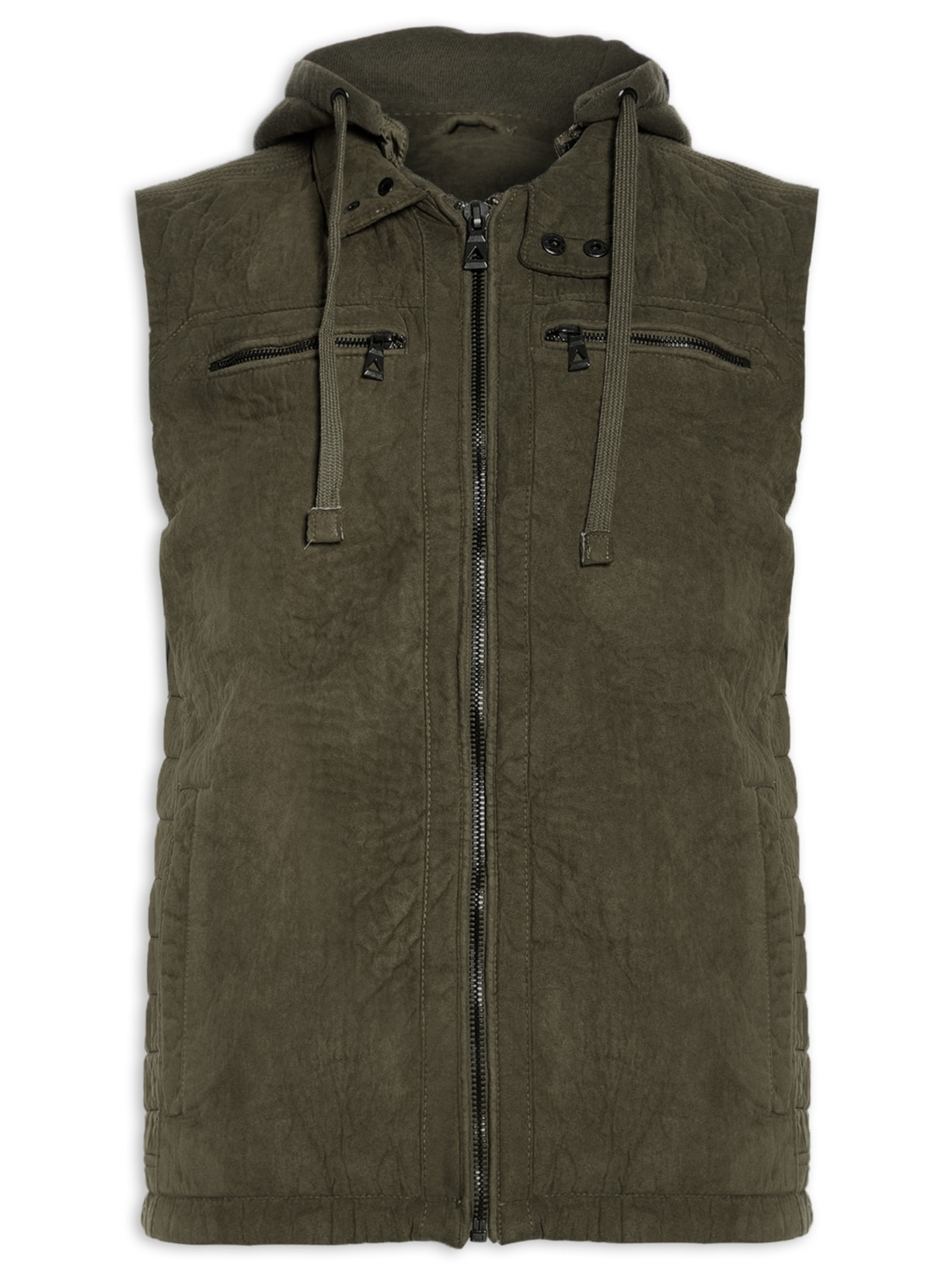 Colete Masculino Em Suede Com Capuz Removível - Verde