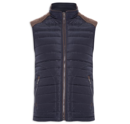Colete Masculino Puffer Com Detalhe Em Camurça - Azul