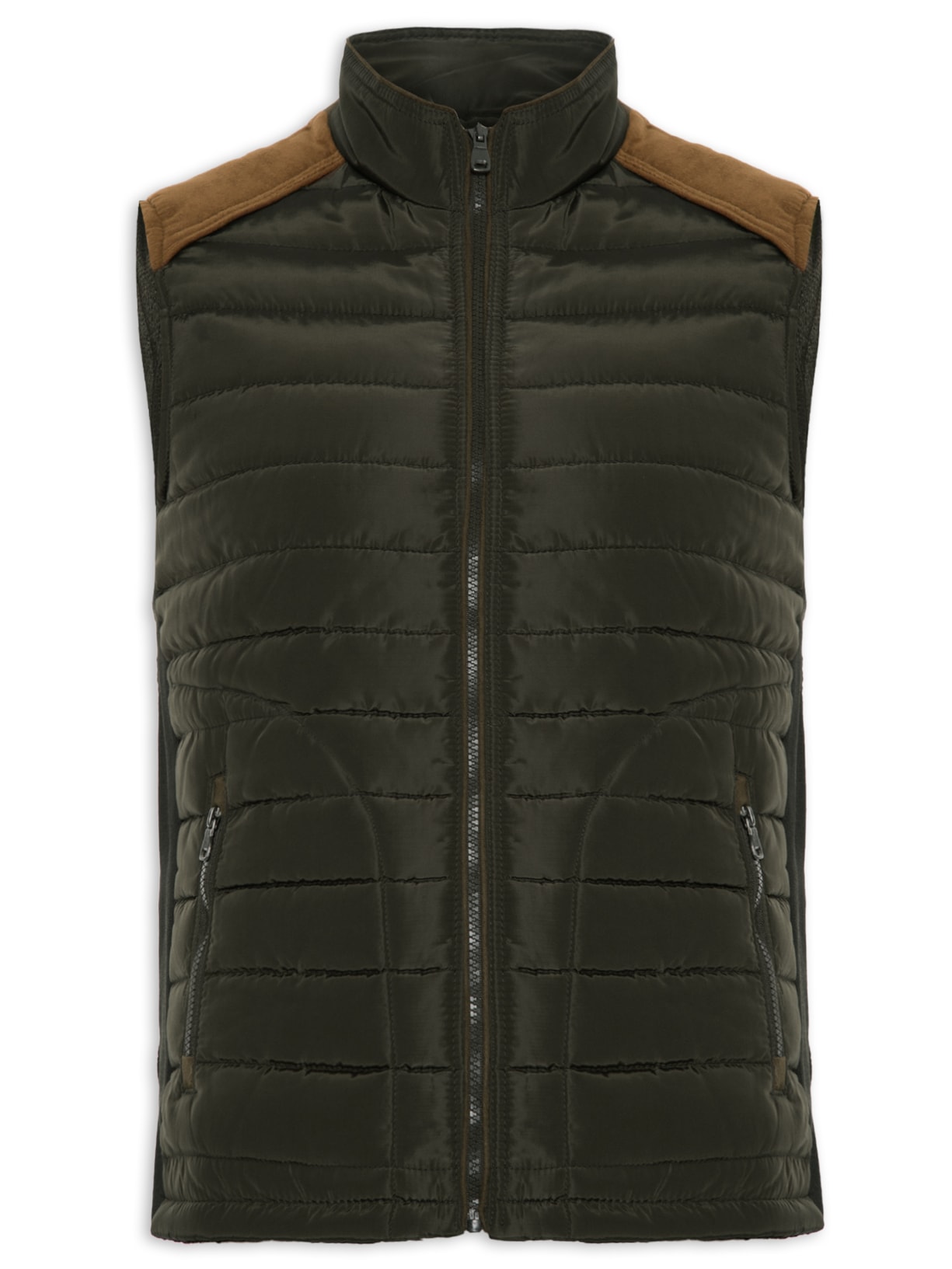 Colete Masculino Puffer Com Detalhe Em Camurça - Verde