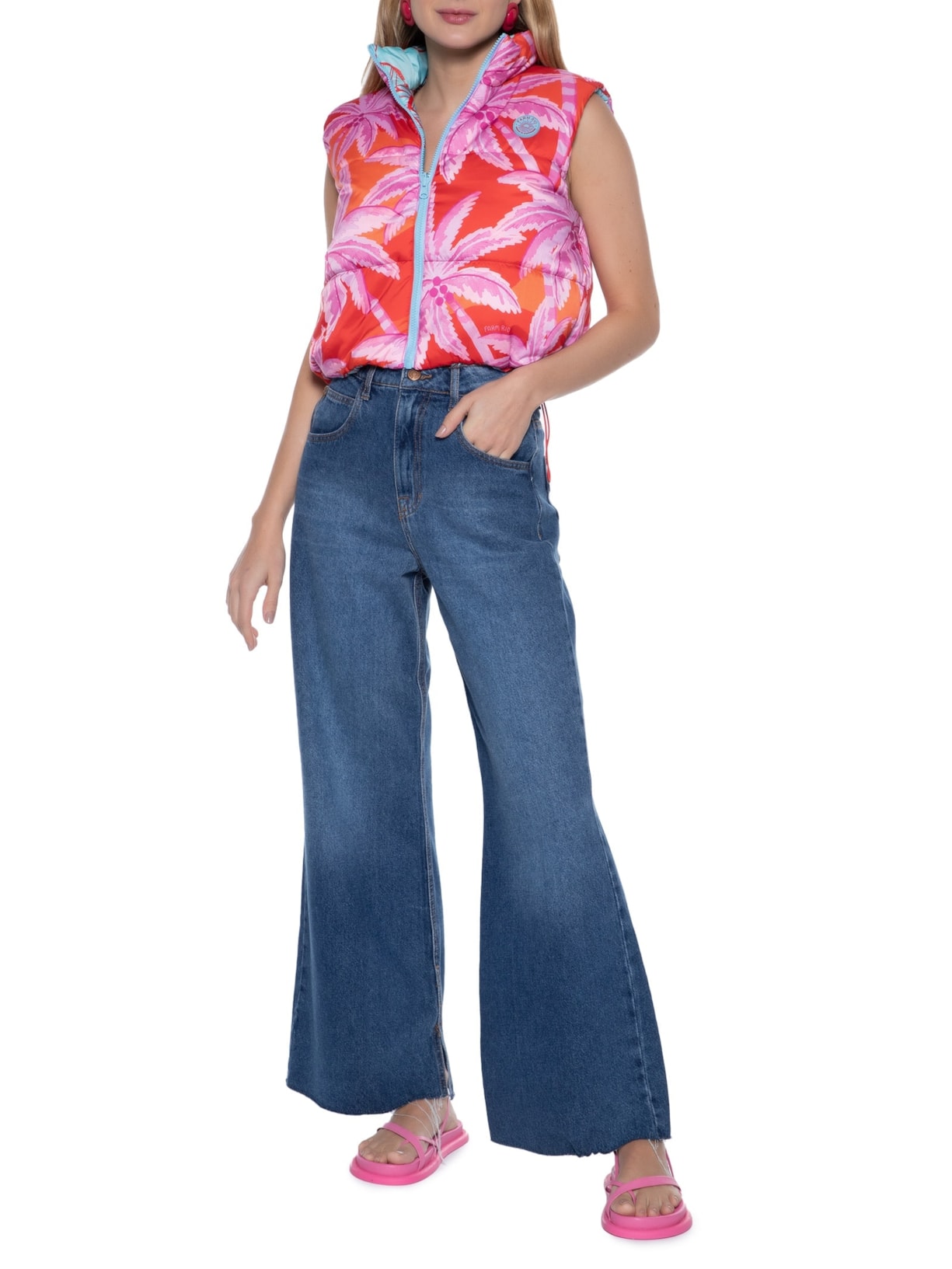 Colete Puffer Double Coco Rosa Rosa Farm