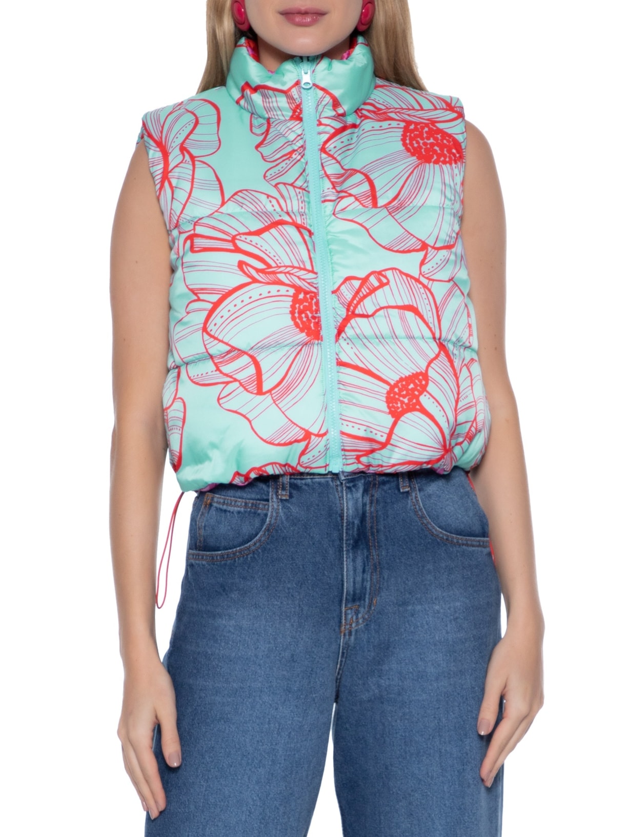 Colete Puffer Double Coco Rosa Rosa Farm