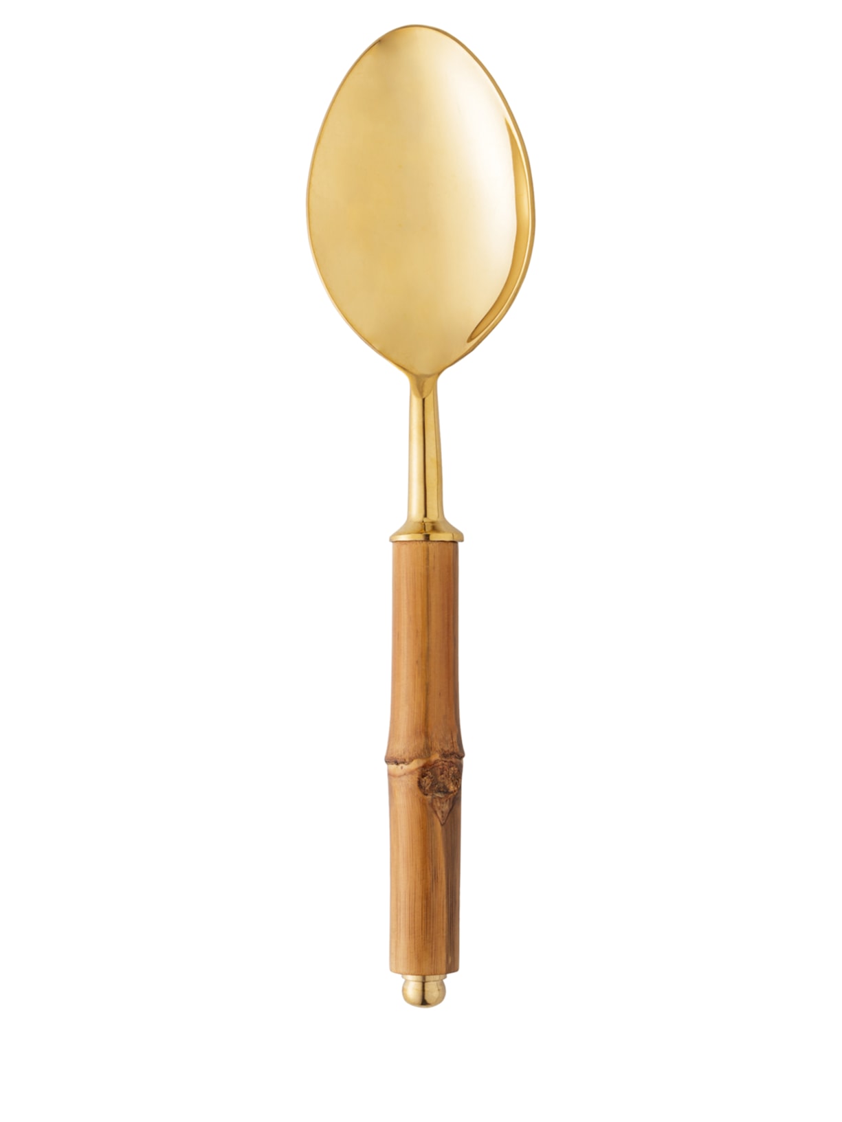 Colher Para Servir Com Cabo Bambu Em Aço Inox - Dourado