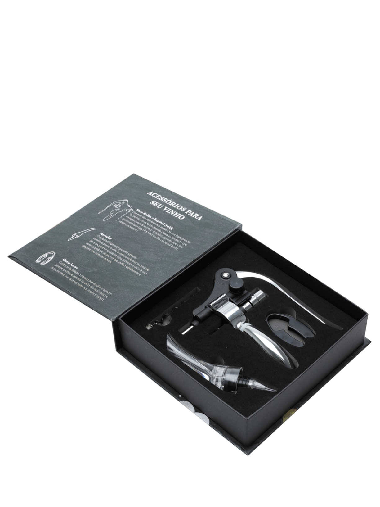 Conjunto 4 Peças Para Vinho Em Aço Inox Com Caixa - Prata