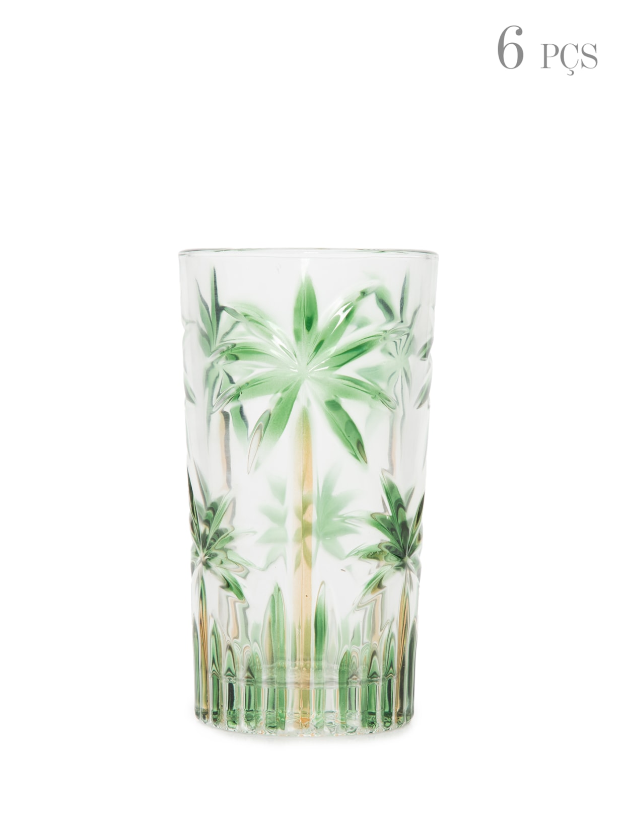 Conjunto 6 Copos Altos De Cristal Palm Tree Handpaint 360ml Wolff