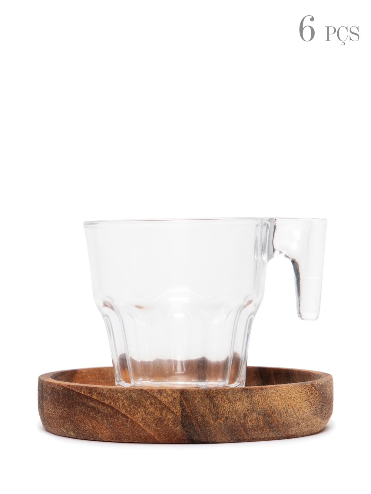 Conjunto 6 Xícaras Café Com Pires Madeira Teca 75ml