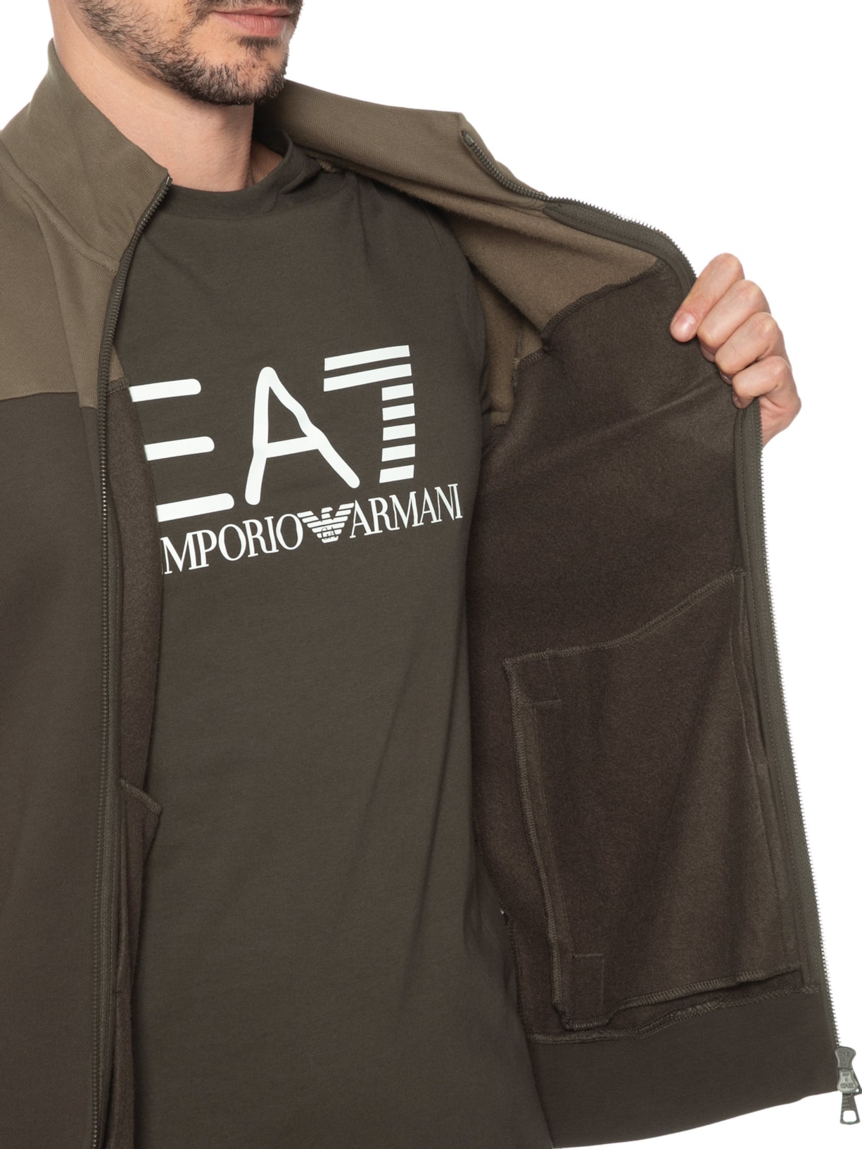 Conjunto Agasalho Masculino Train Athletic Color Block Marrom Ea7 Emporio Armani