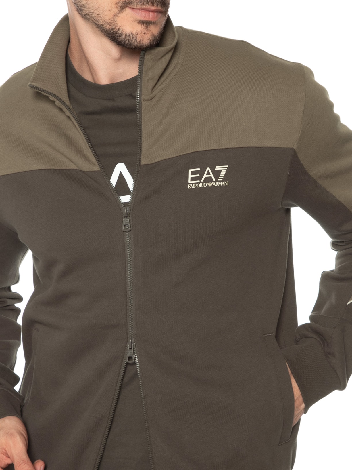 Conjunto Agasalho Masculino Train Athletic Color Block Marrom Ea7 Emporio Armani