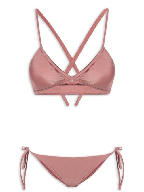 Conjunto Biquíni Top Cortininha Invertida - Rosa