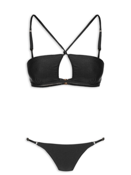 Conjunto Biquíni Top Decote Halter E Calcinha String - Preto