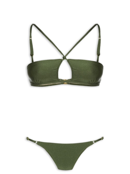 Conjunto Biquíni Top Decote Halter E Calcinha String - Verde