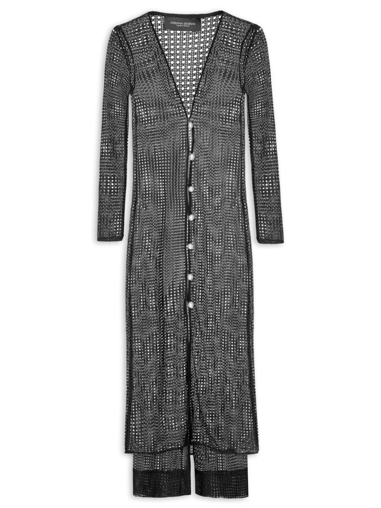 Conjunto Calça E Blusa Midi Botão Perola - Preto