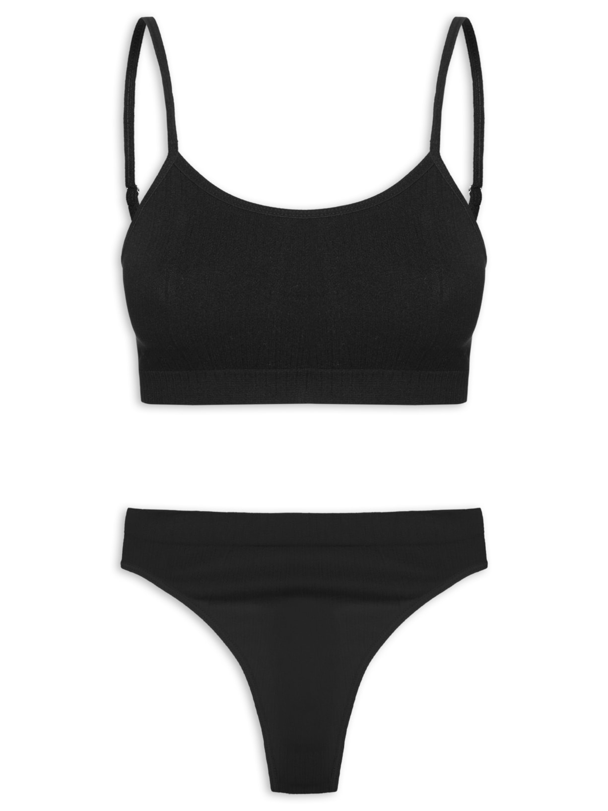 Conjunto Calcinha E Sutiã Comfy Texturizado - Preto