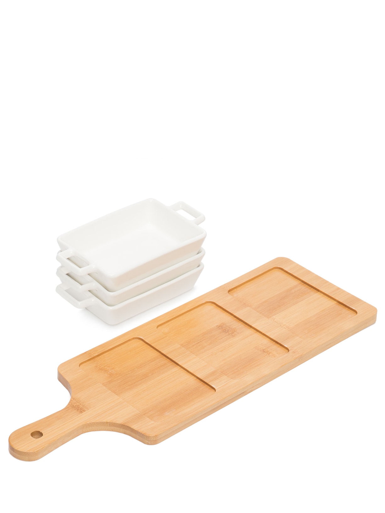 Conjunto de 3 Petisqueiras Em Porcelana Com Tábua Branco '2Home