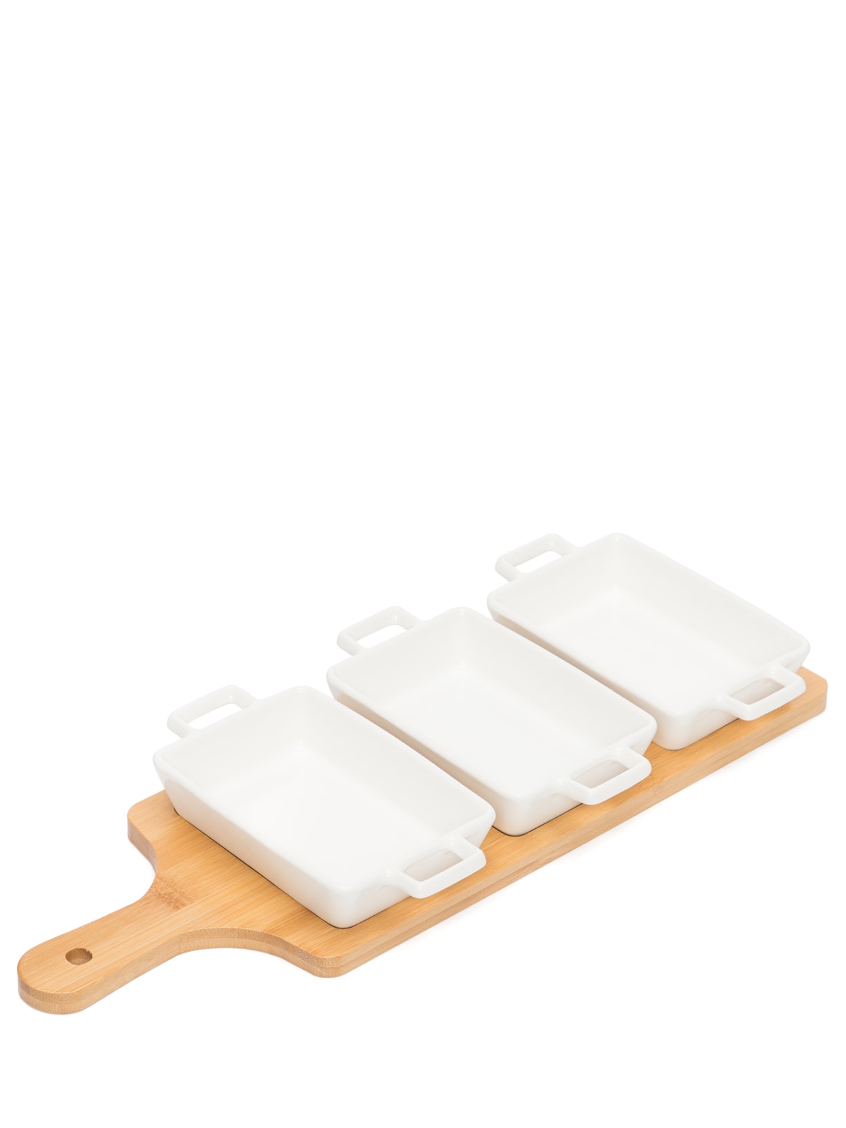 Conjunto de 3 Petisqueiras Em Porcelana Com Tábua - Branco