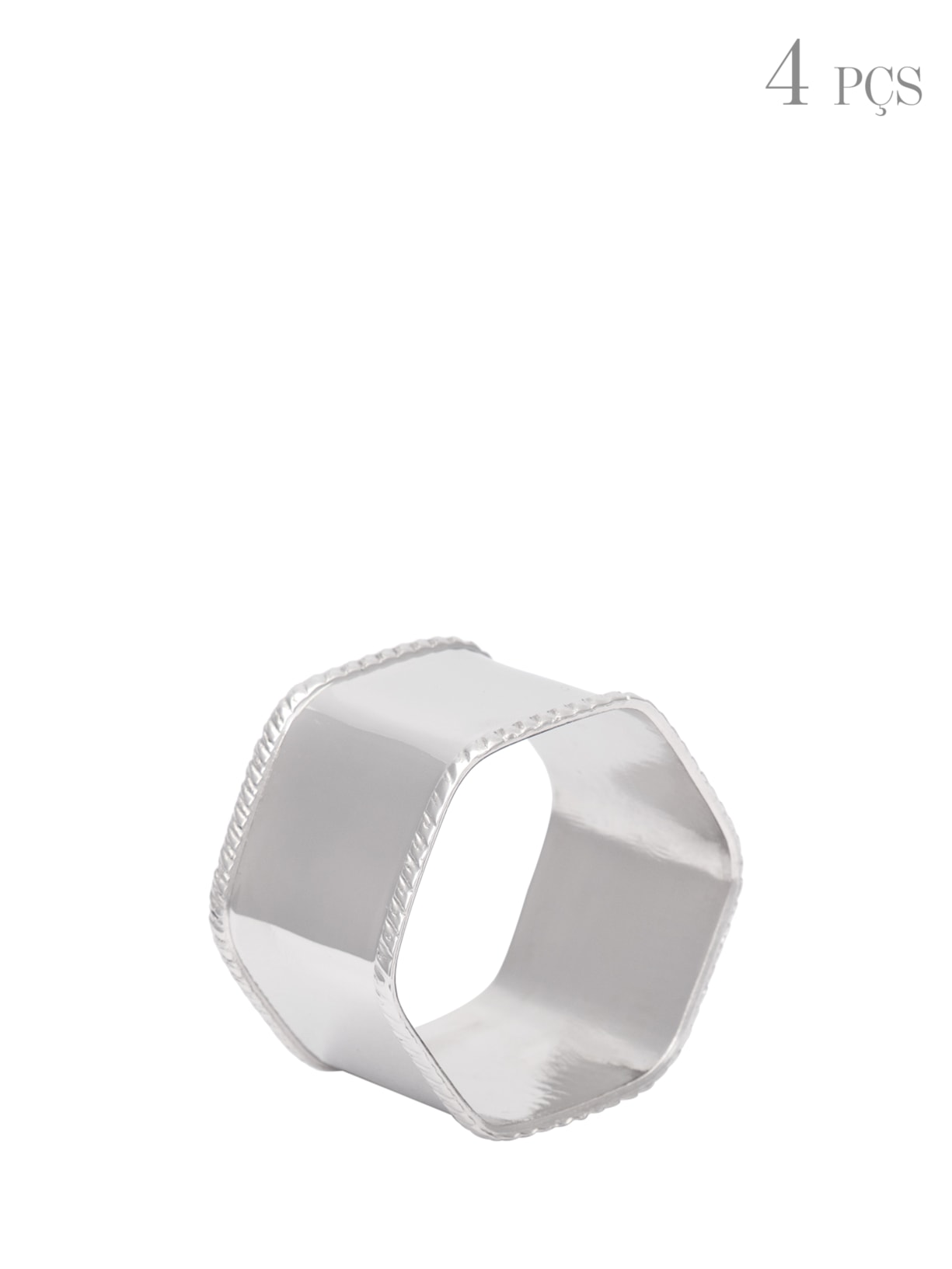Conjunto de 4 Anéis Para Guardanapos Em Metal Sextavado - Prata