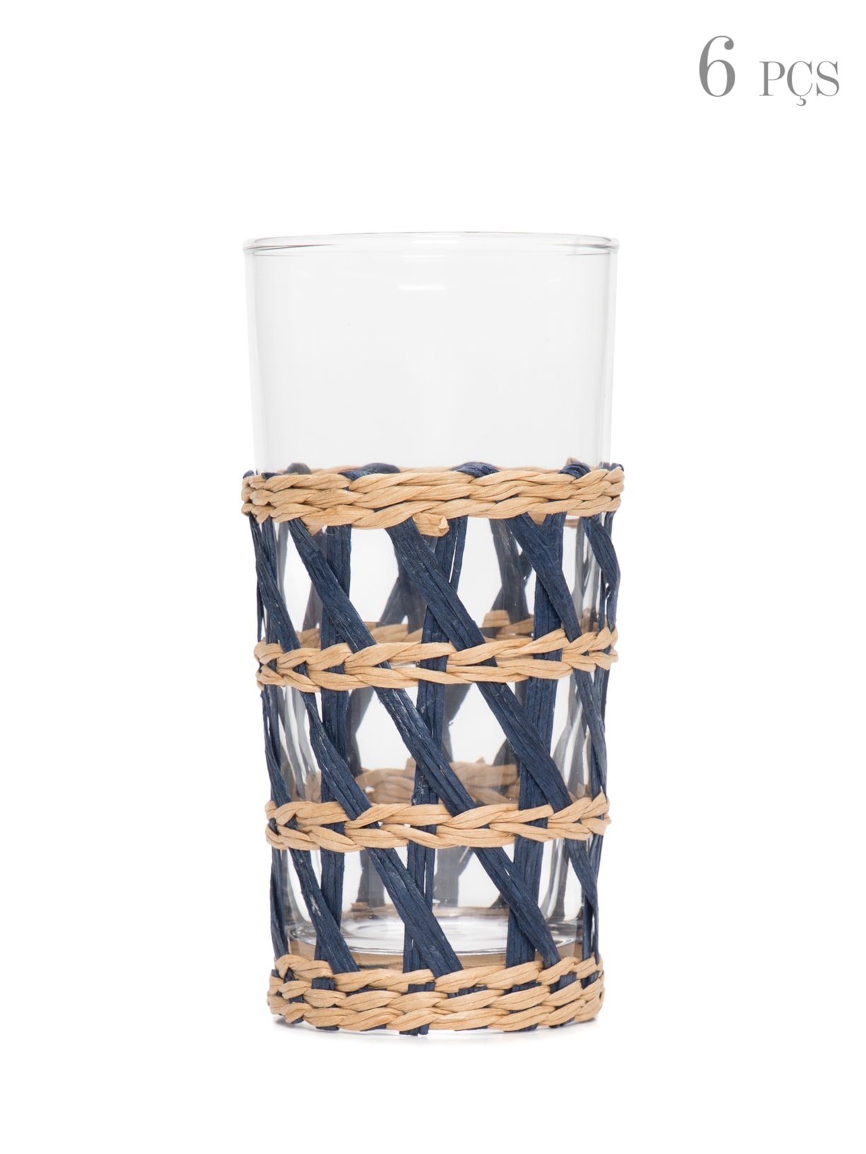 Conjunto De 6 Copos De Vidro E Rattan