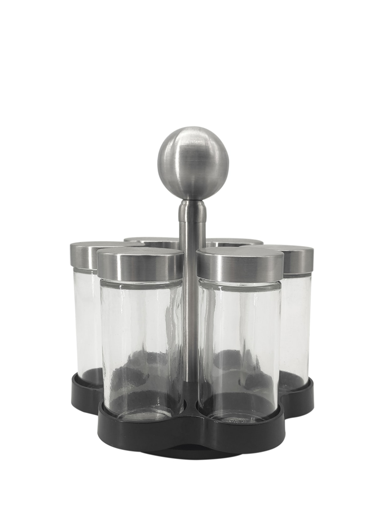 Conjunto De 6 Porta Condimentos Giratório Em Aço Inox - Prata