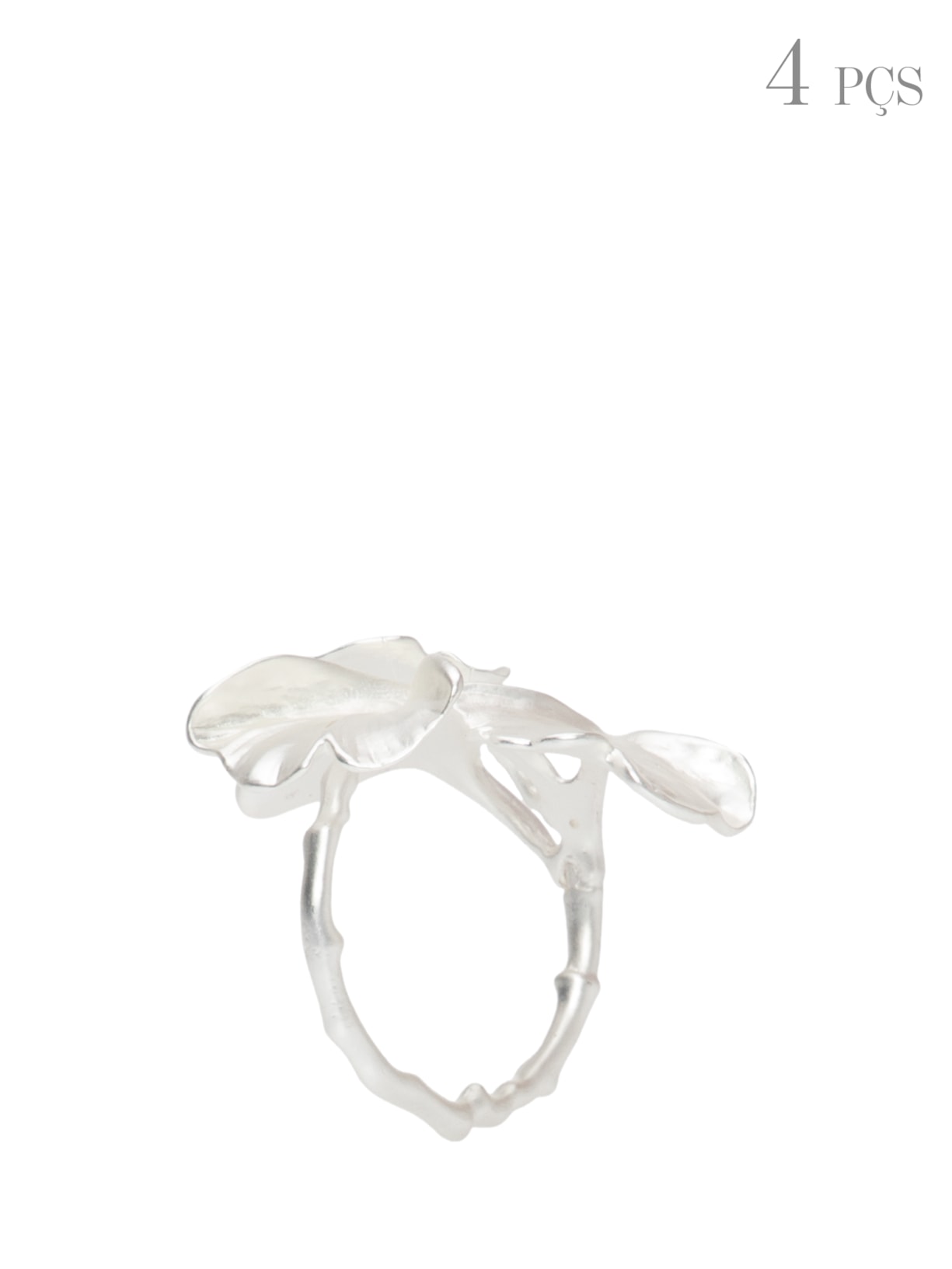 Conjunto de Anéis Para Guardanapos Metal Flor 4 Unidades Prata '2Home