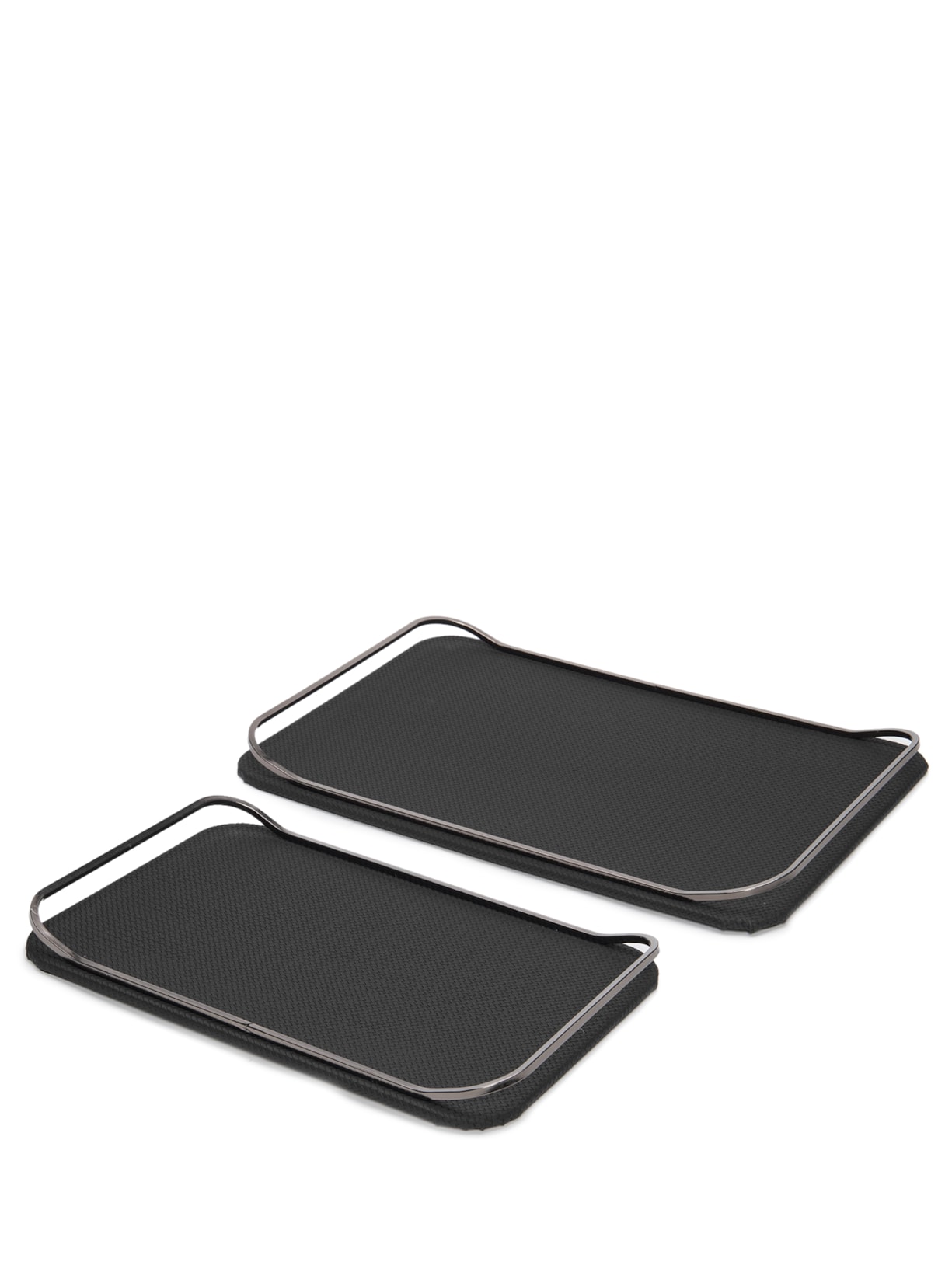 Conjunto De Bandejas Em Madeira E Couro 2 Peças - Preto