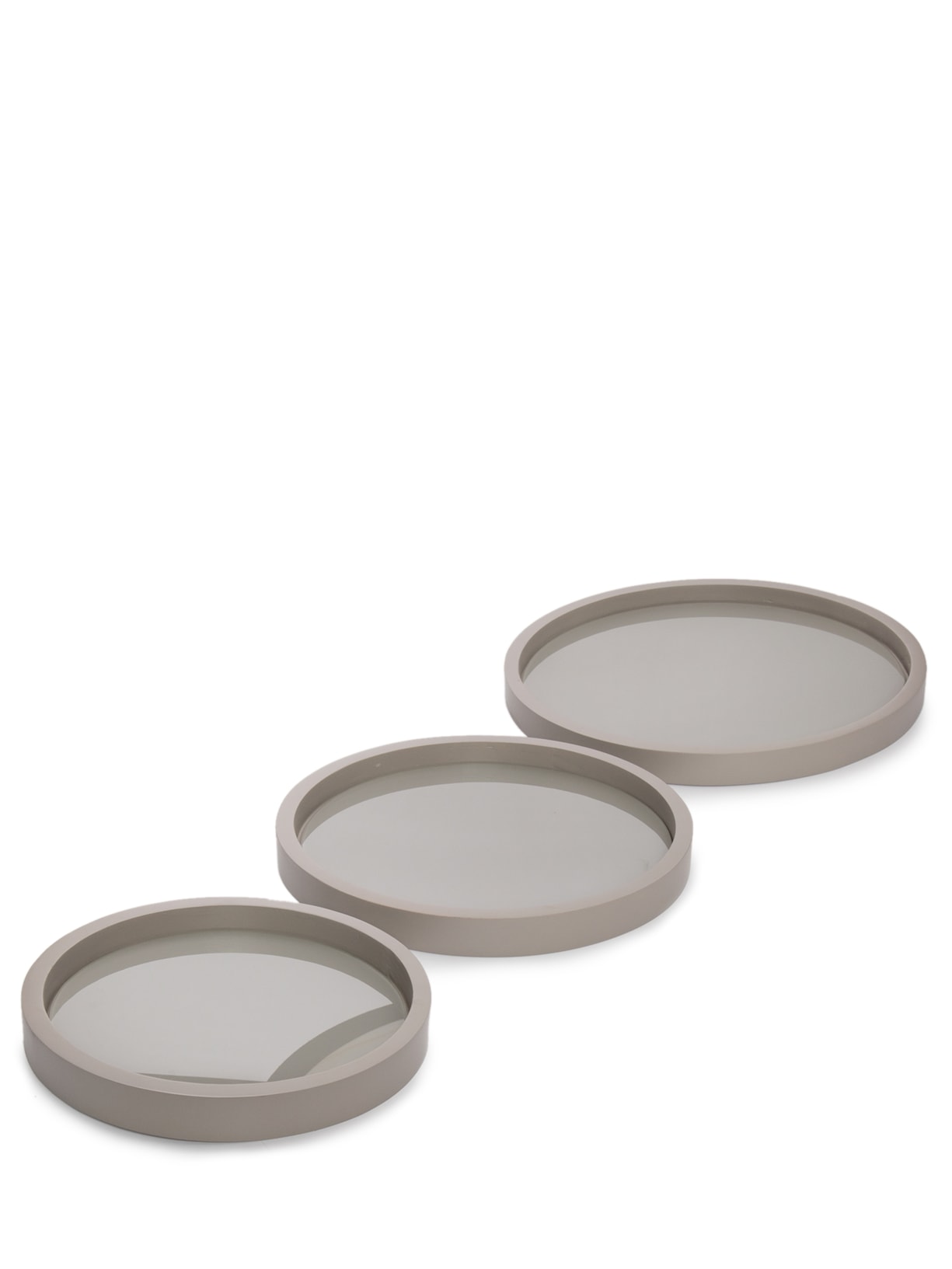 Conjunto de Bandejas Em Madeira Laqueado Com Vidro 3 Peças - Cinza