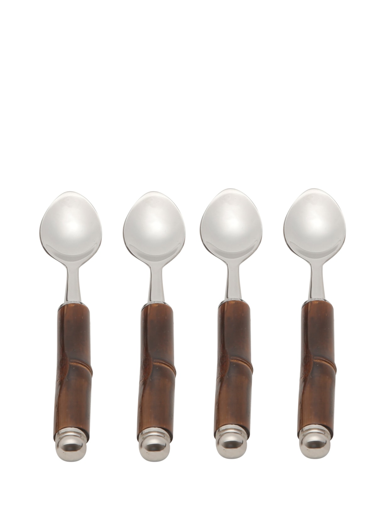 Conjunto De Colheres Para Café Com Cabo Bambu Em Aço Inox 4 Peças - Prata