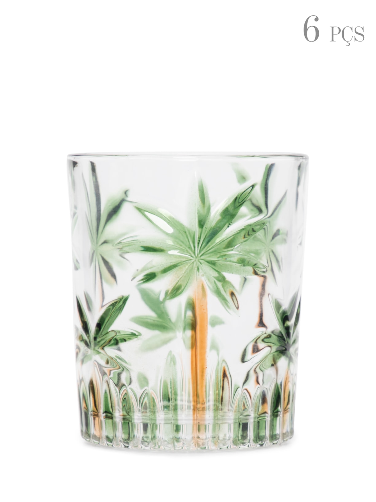 Conjunto de Copos Baixos Cristal Palm Tree Handpaint 6 Peças