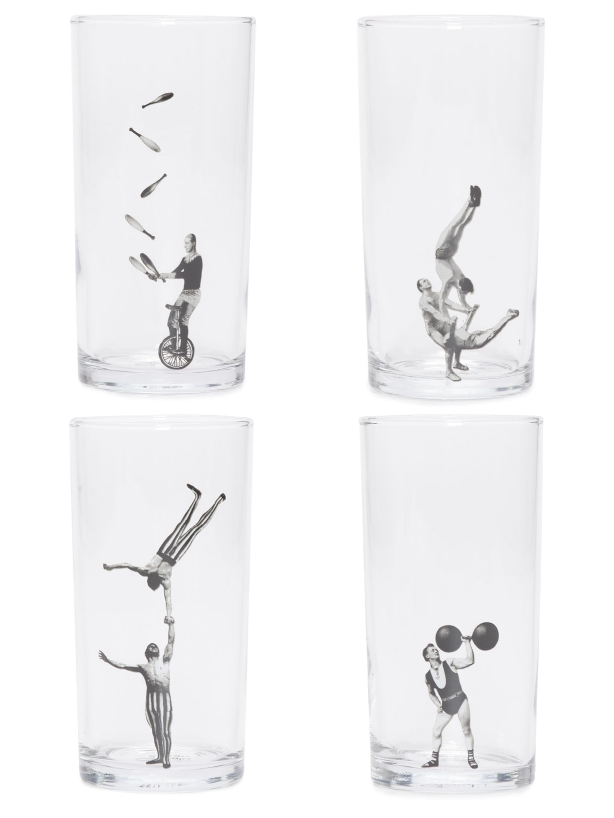 Conjunto De Copos Circo Em Vidro 4 Peças