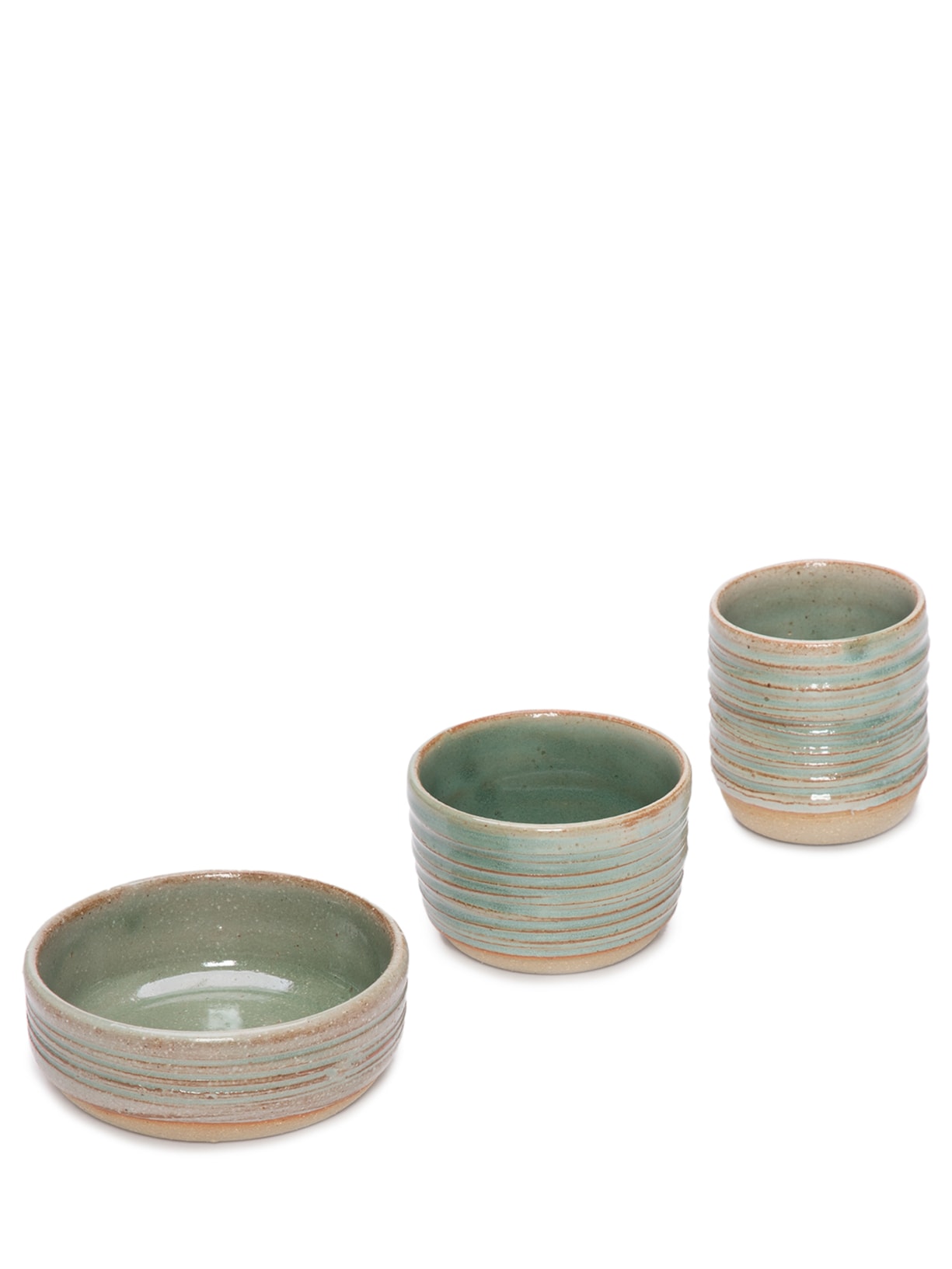 Conjunto De Copos Ondulados Em Cerâmica 3 Peças - Verde