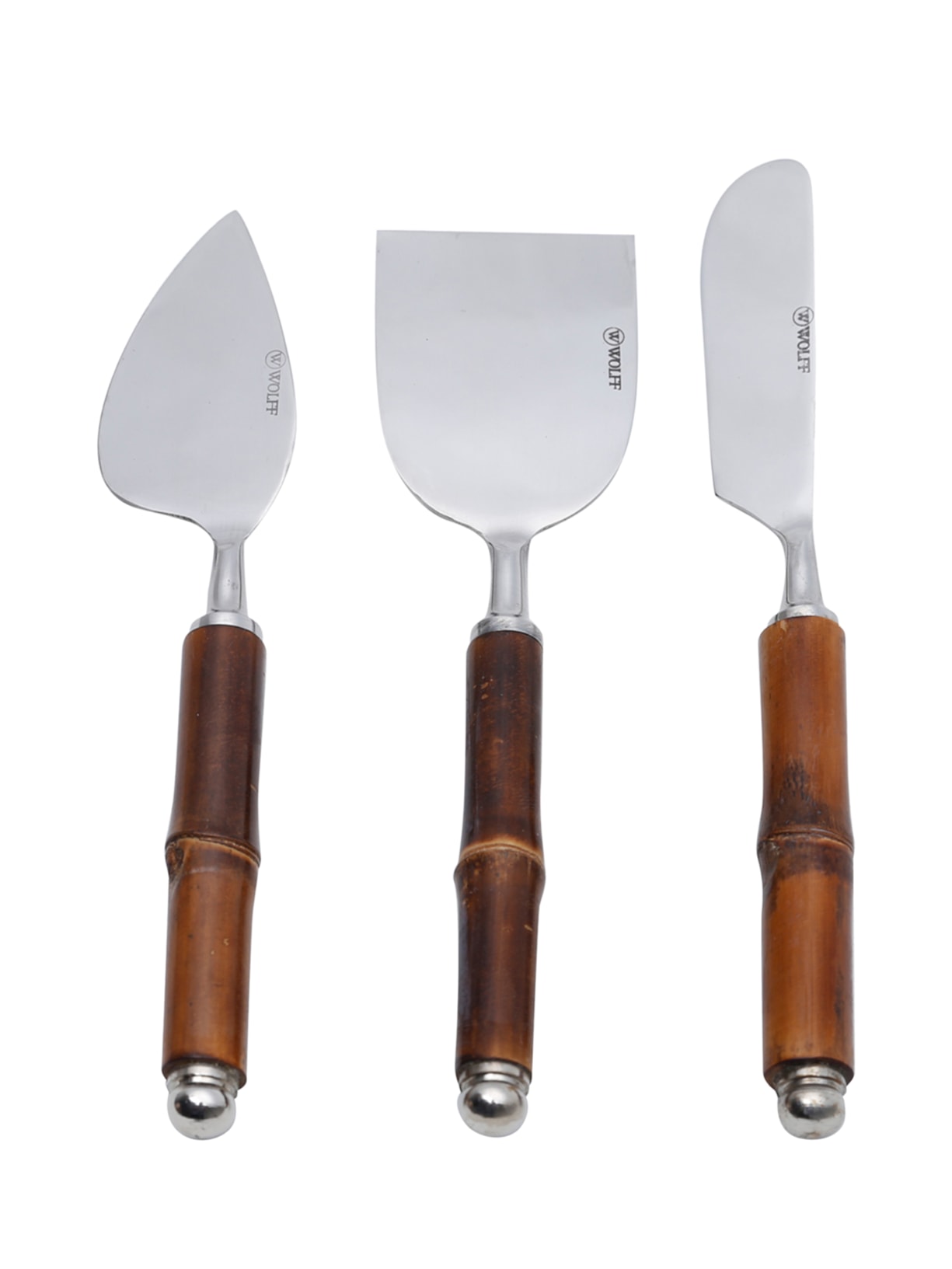 Conjunto De Espátula Para Queijo Com Cabo Bambu Em Aço Inox - Marrom