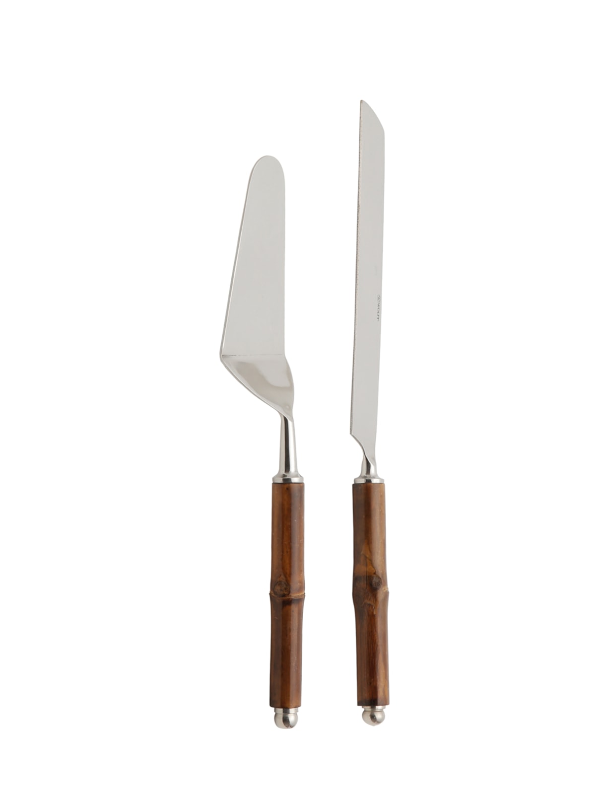 Conjunto De Espátulas Para Bolo Cabo Bambu Em Aço Inox 2 Peças - Marrom