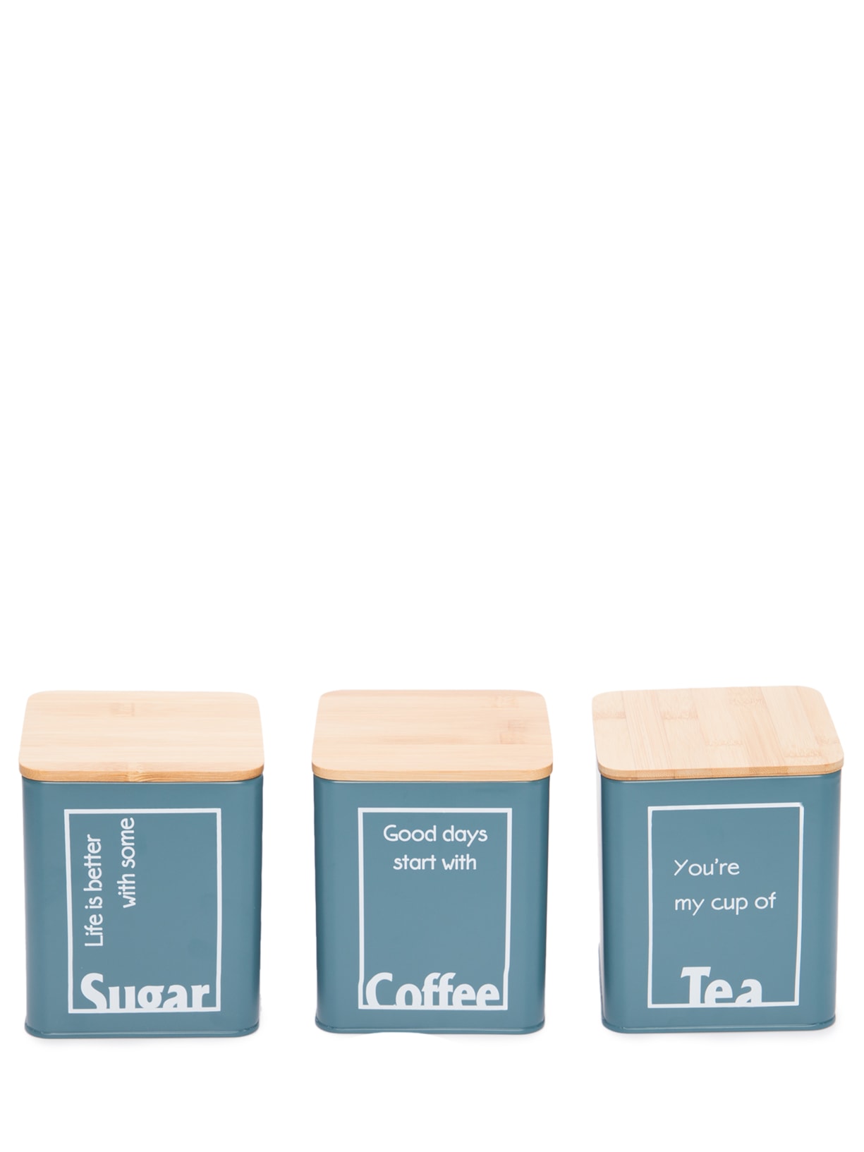 Conjunto De Latas Com Tampa De Bambu Em Metal 3 Peças - Verde