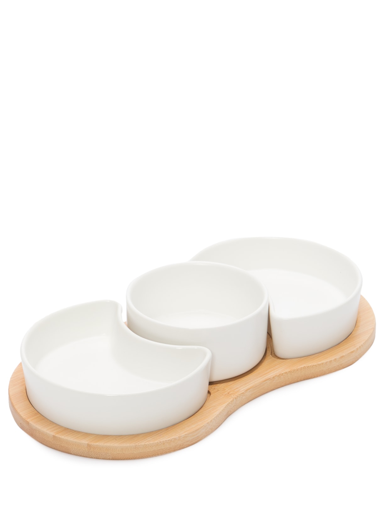 Conjunto de Petisqueiras Em Porcelana Com Bandeja Bambu Matt - Branco