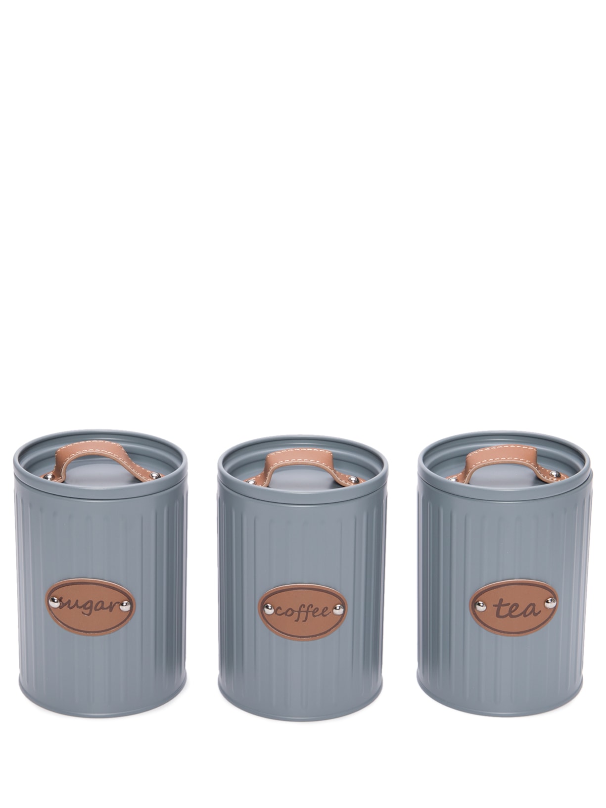 Conjunto De Potes Porta Condimentos Com Detalhes Em Ferro 3 Peças - Cinza