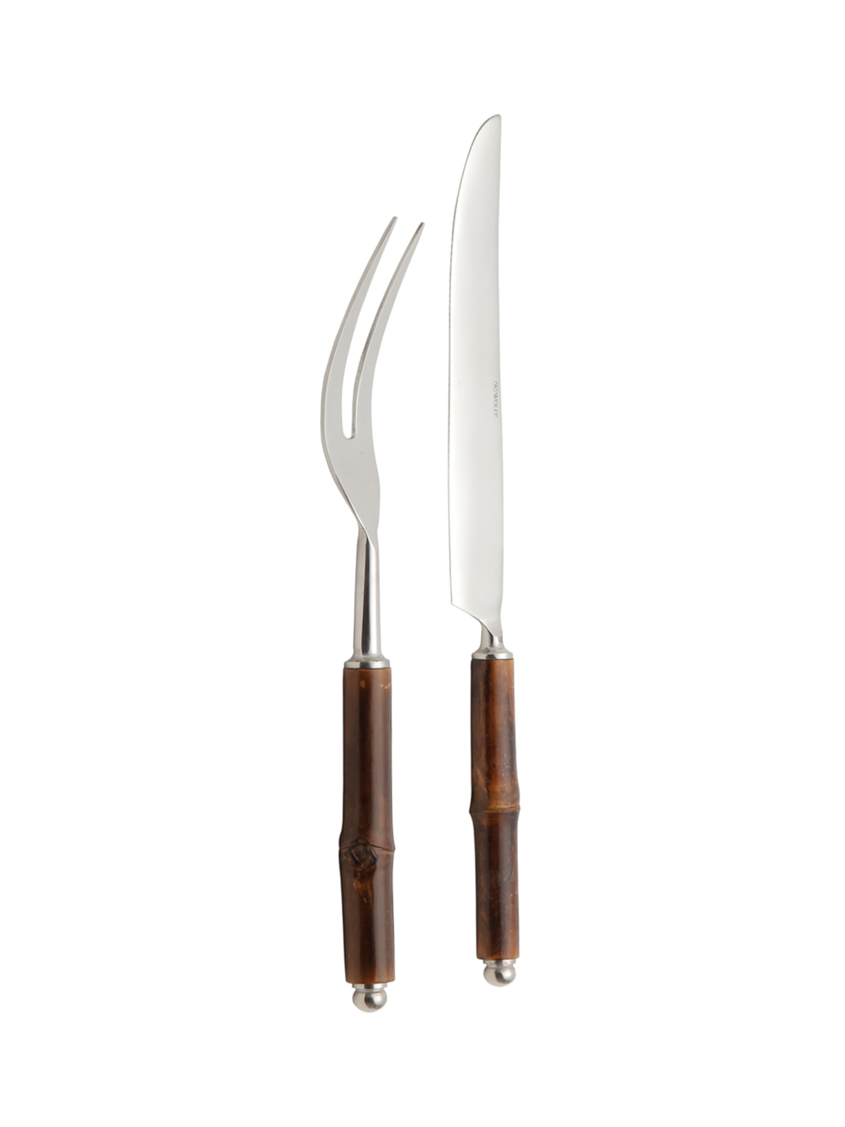 Conjunto De Talheres Para Churrascos Cabo Bambu Em Aço Inox 2 Peças - Marrom