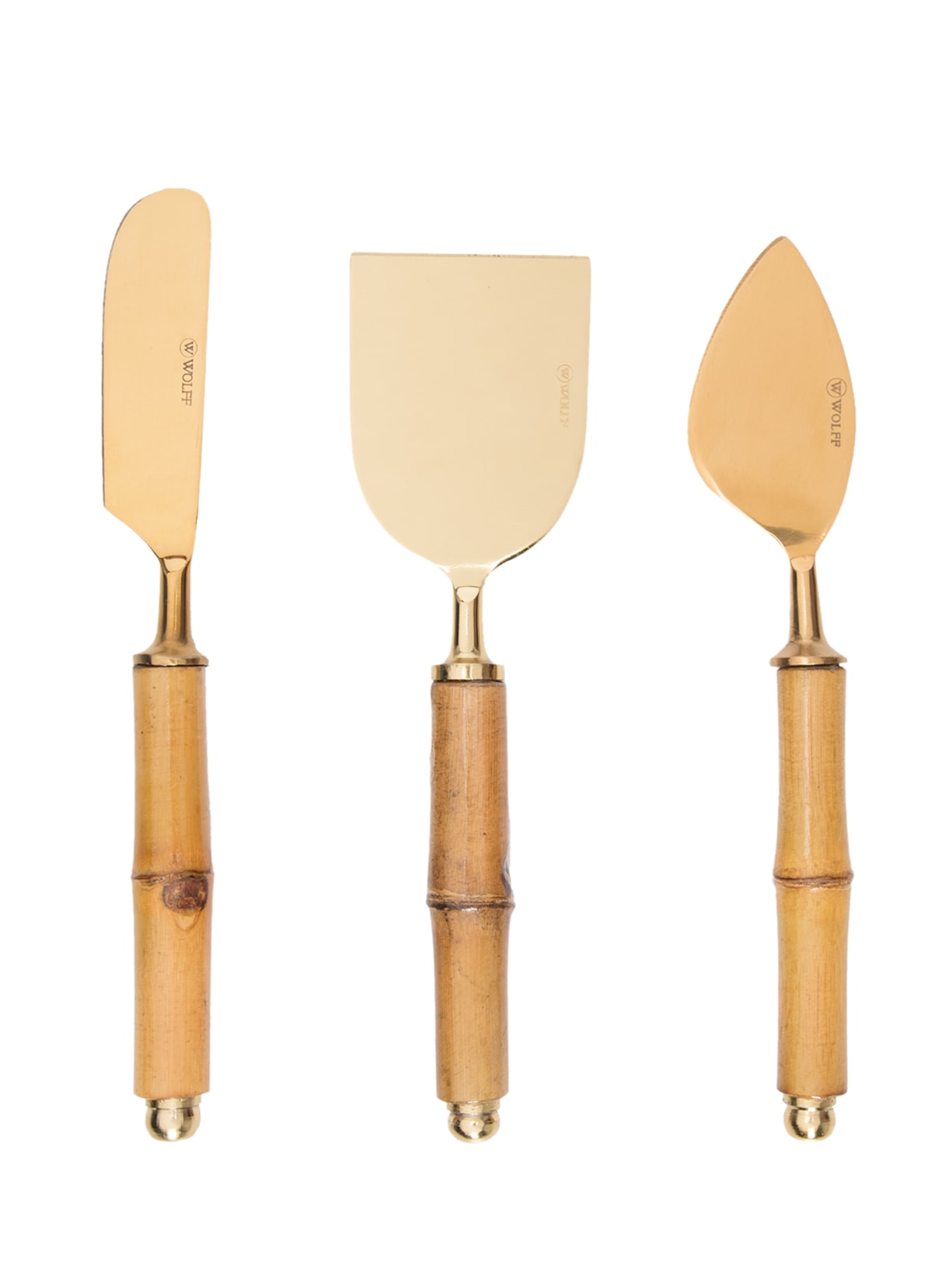 Conjunto De Talheres Para Queijo Cabo Bambu Em Aço Inox 3 Peças - Dourado