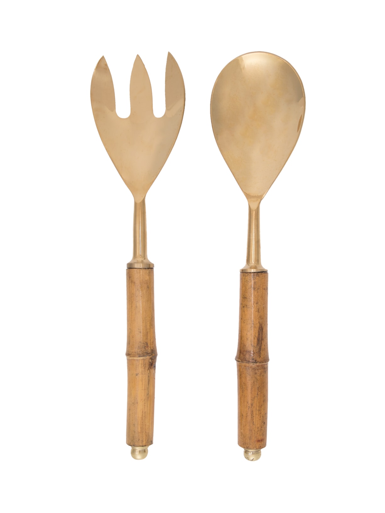 Conjunto De Talheres Para Salada Cabo Bambu Em Aço Inox 2 Peças - Dourado