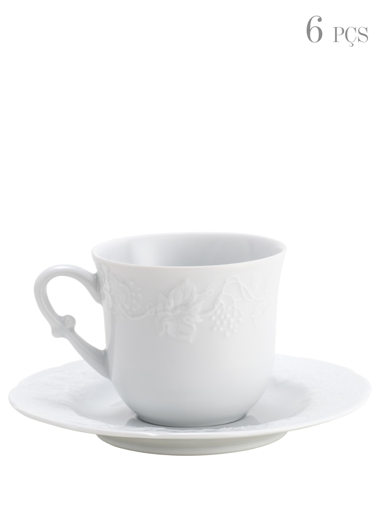 Conjunto De Xícaras Café Com Pires Limoges Vendange Em Porcelana 6 Peças 100ml - Branco