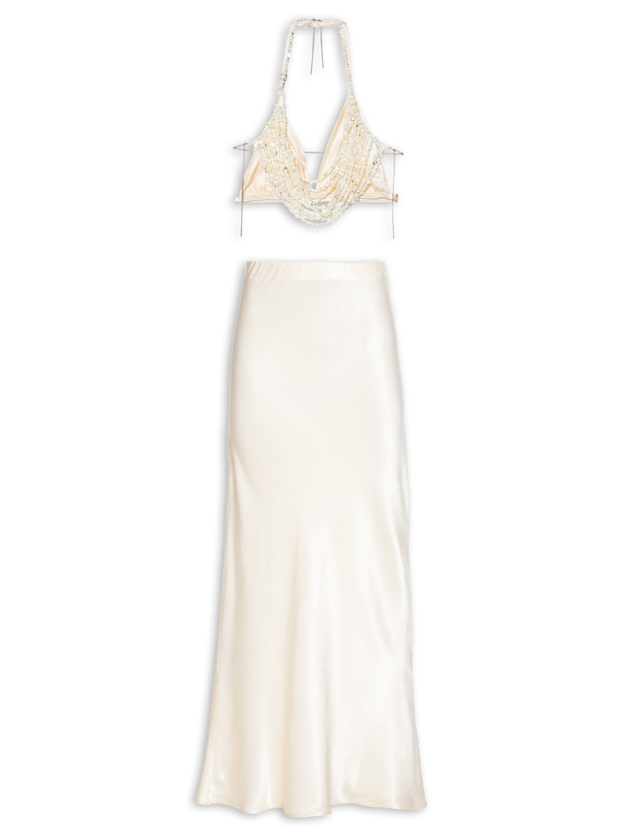 Conjunto Feminino Agatha Top Com Madrepérola E Saia Longa - Bege