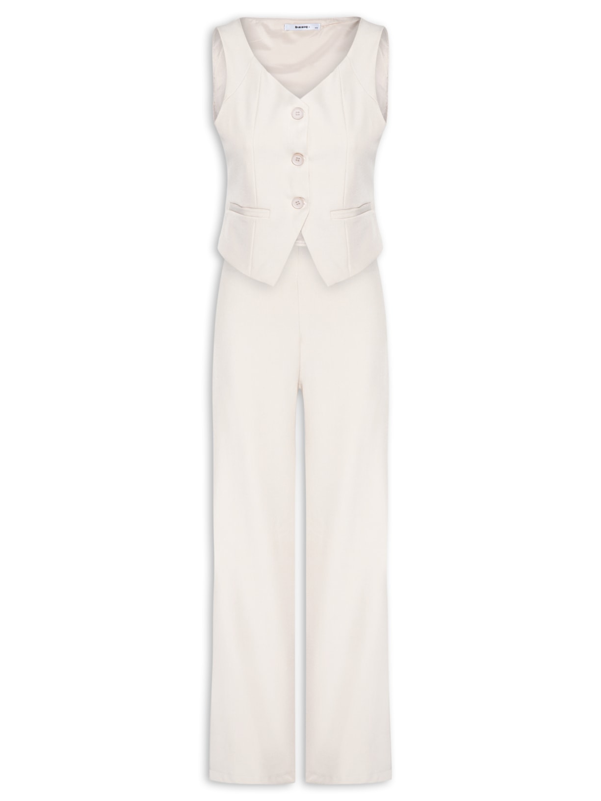 Conjunto Feminino Alfaiataria Colete Com Calça Bege Basiq