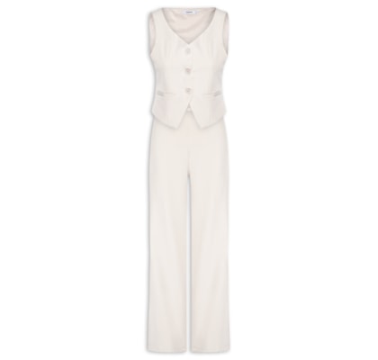 Conjunto Feminino Alfaiataria Colete Com Calça - Bege