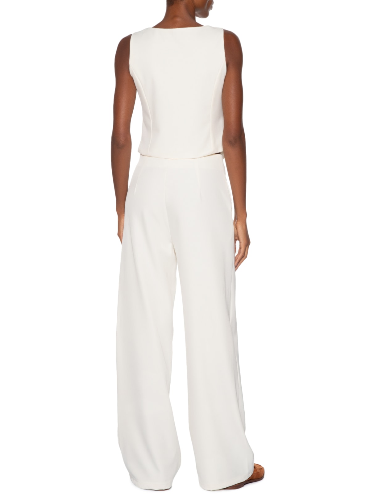 Conjunto Feminino Alfaiataria Colete Com Calça Branco Basiq