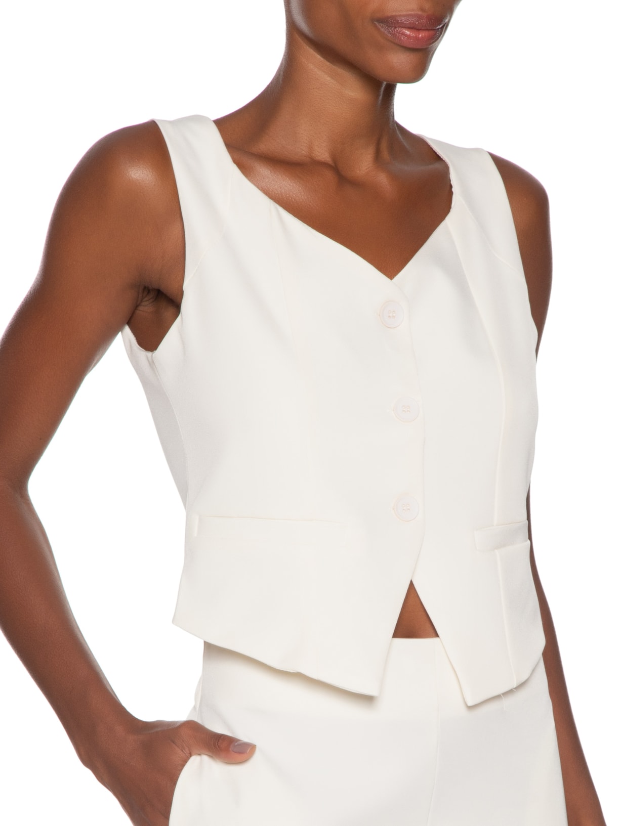 Conjunto Feminino Alfaiataria Colete Com Calça Branco Basiq